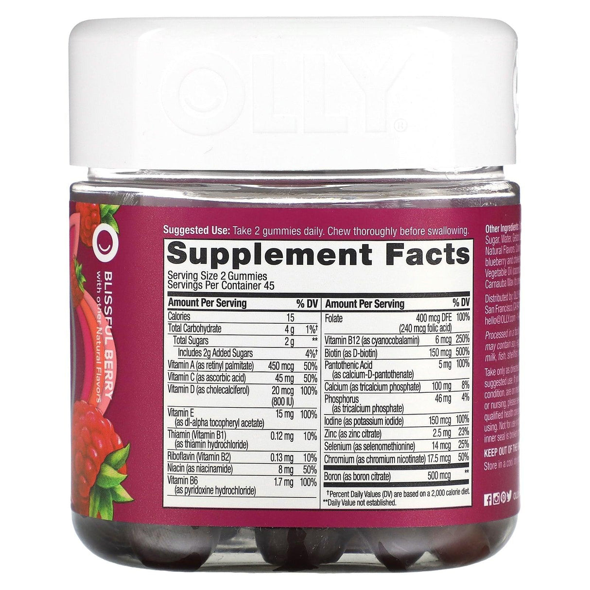 OLLY, Women's Multi, Blissful Berry , 90 Gummies - Supply Center USA