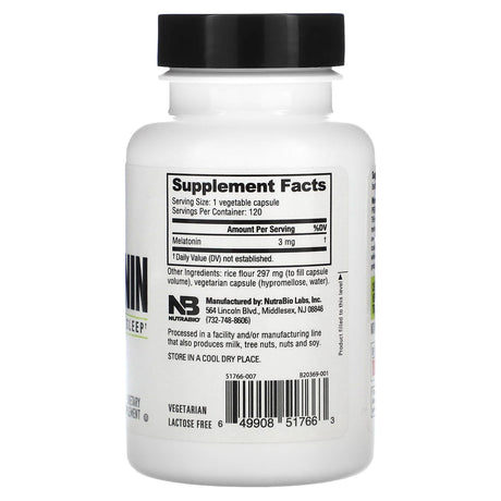 Nutrabio Labs, Melatonin, 3 mg, 120 Capsules - Supply Center USA