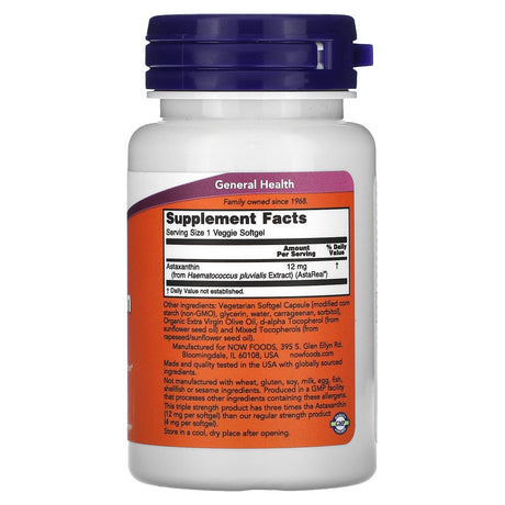 NOW Foods, Triple Strength Astaxanthin, 12 mg, 60 Veggie Softgels - Supply Center USA