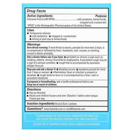 Hyland's Naturals, Cell Salt #1, Calc Fluor 6X, 100 Quick-Dissolving Single Tablet - Supply Center USA