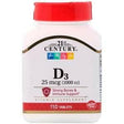 21st Century, D3, 25 mcg (1,000 IU), 110 Tablets - Supply Center USA