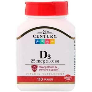 21st Century, D3, 25 mcg (1,000 IU), 110 Tablets - HealthCentralUSA