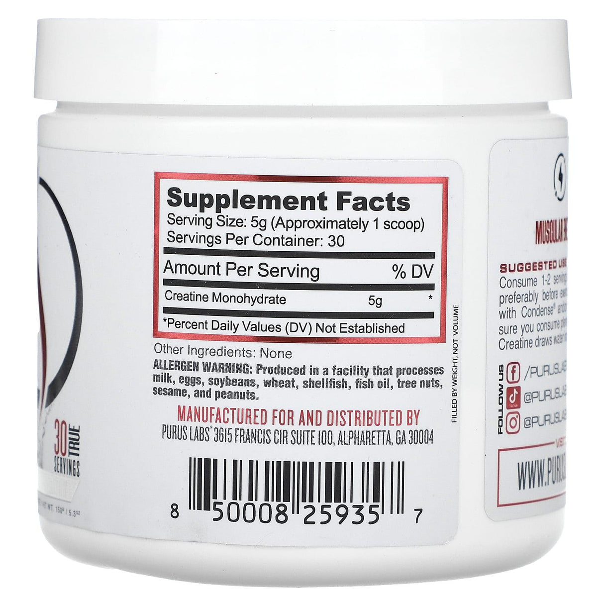 Purus Labs, Creatine, 5.3 oz (150 g) - Supply Center USA