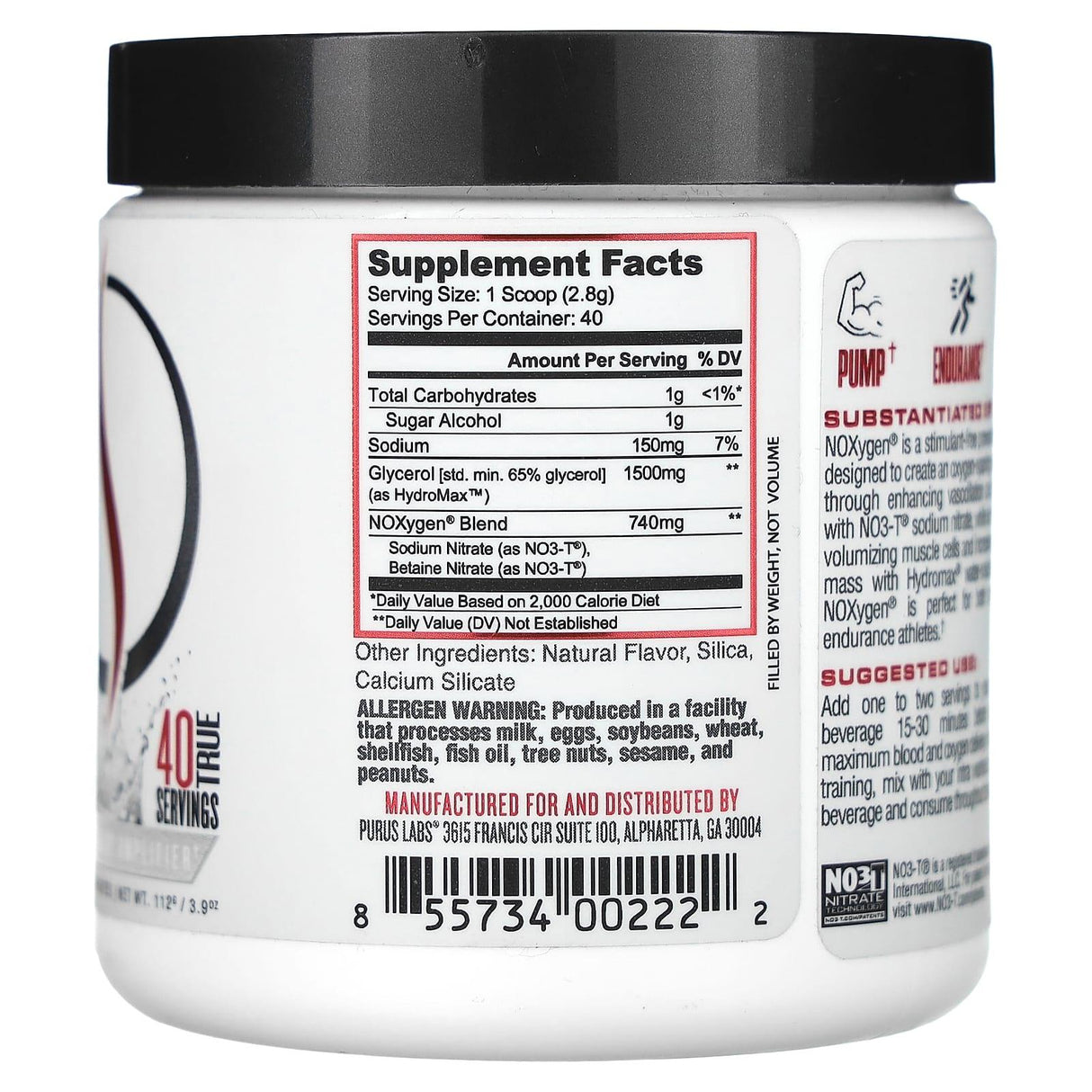 Purus Labs, Noxygen Preworkout Accelerator, Unflavored , 3.9 oz (112 g) - Supply Center USA