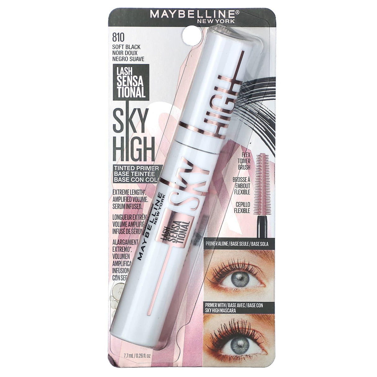 Maybelline, Lash Sensational Tinted Primer, Sky High, 810 Soft Black, 0.26 fl oz (7.7 ml) - Supply Center USA