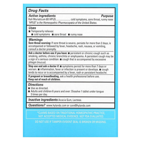 Hyland's Naturals, Cell Salt #5, Kali Mur 6X, 100 Quick-Dissolving Single Tablet - Supply Center USA