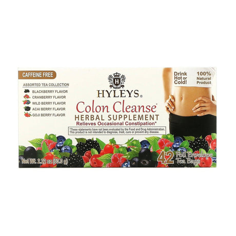 Hyleys Tea, Colon Cleanse, Assorted Tea Collection, Caffeine Free, 42 Foil Envelope Tea Bags, 0.05 oz (1.5 g) Each - Supply Center USA