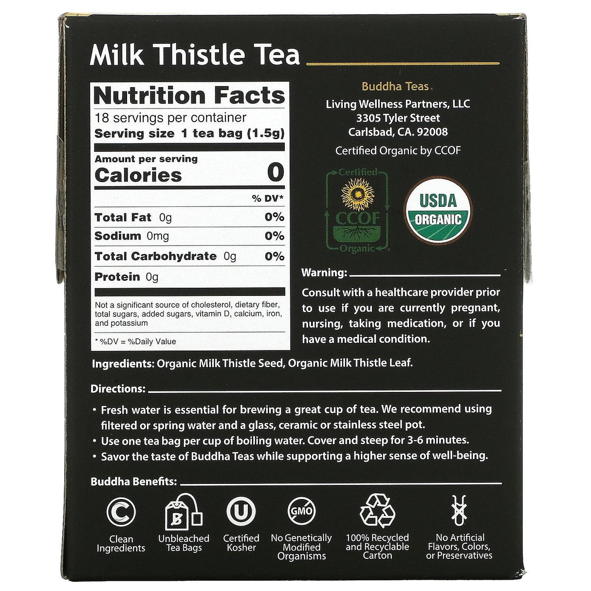 Buddha Teas, Organic Herbal Tea, Milk Thistle, 18 Tea Bags, 0.95 oz (27 g) - Supply Center USA