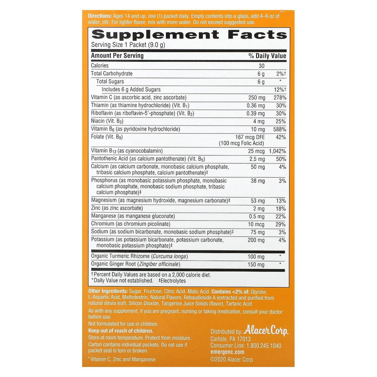 Emergen-C, Turmeric & Ginger, Citrus-Ginger, 18 Packets, 0.32 oz (9 g) Each - Supply Center USA