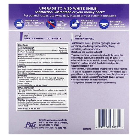 Crest, 3D White, Daily Whitening 2-Step Treatment, 1 Kit - Supply Center USA