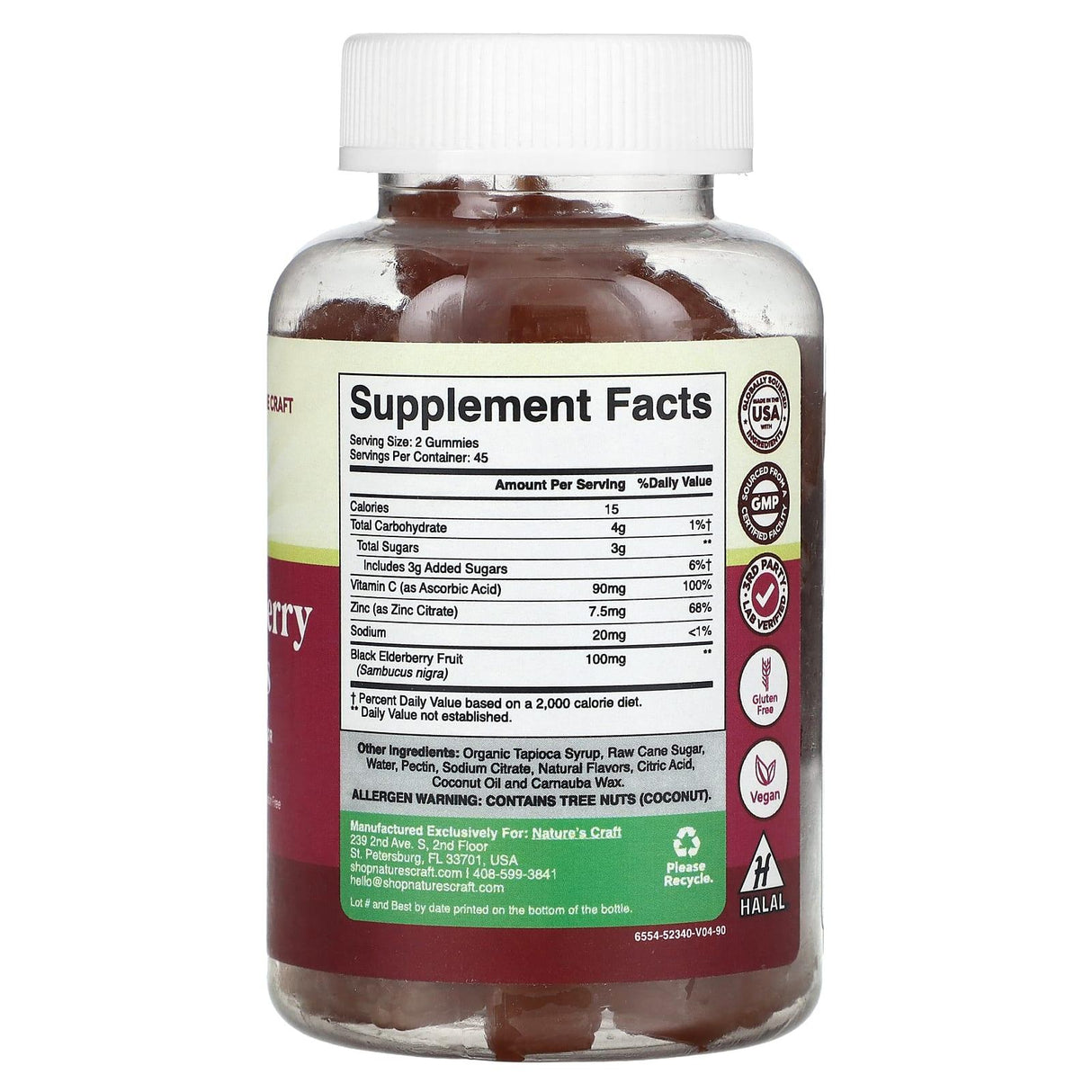 Nature's Craft, Adult Elderberry Gummies with Vitamin C & Zinc, Raspberry, 90 Gummies - Supply Center USA