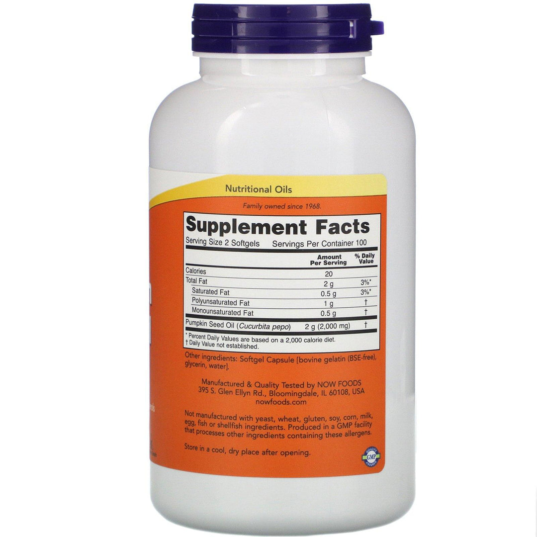 Now Foods, Pumpkin Seed Oil, 1,000 mg, 200 Softgels - HealthCentralUSA