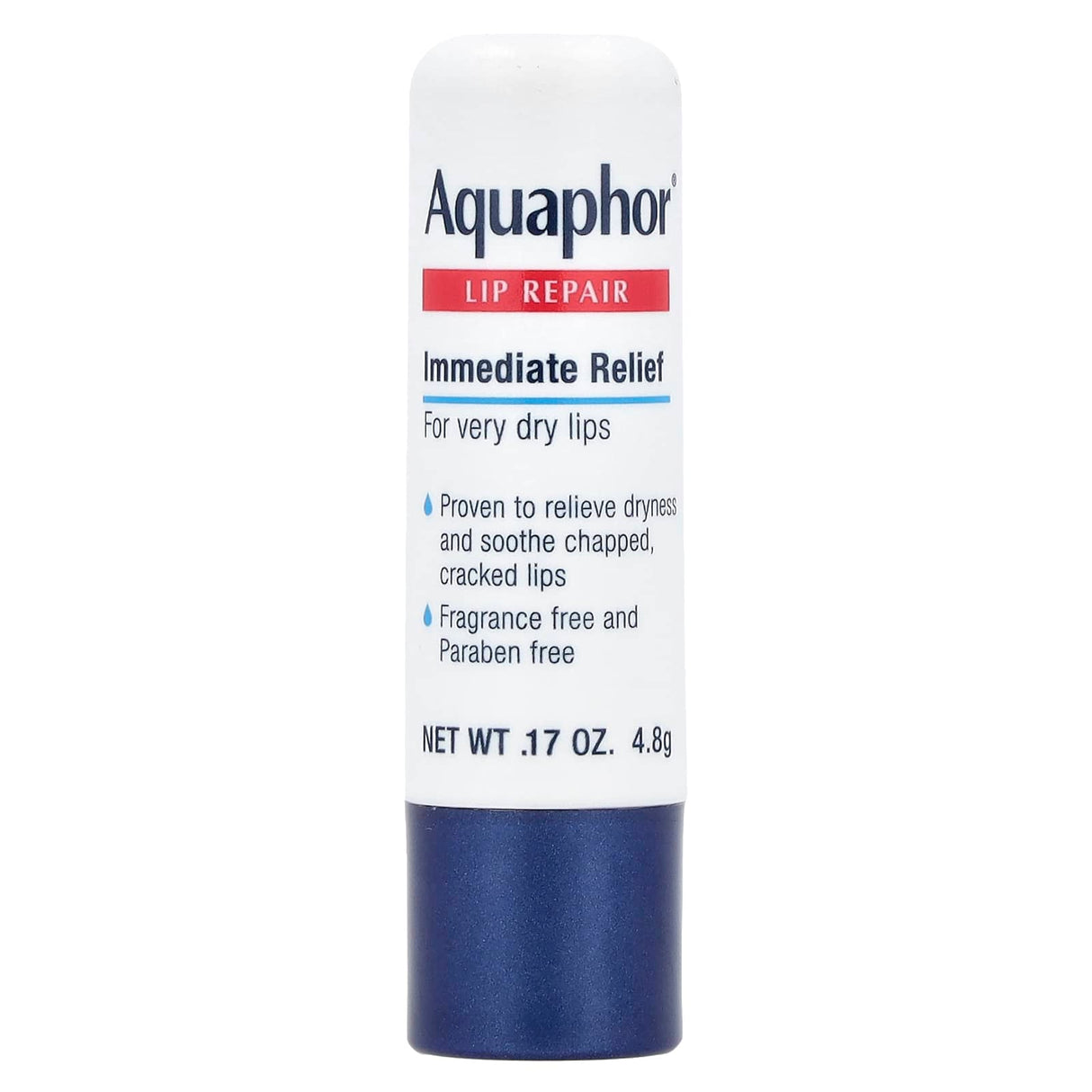 Aquaphor, Lip Repair, Stick, Immediate Relief, Fragrance Free, 1 Stick, .17 oz (4.8 g)