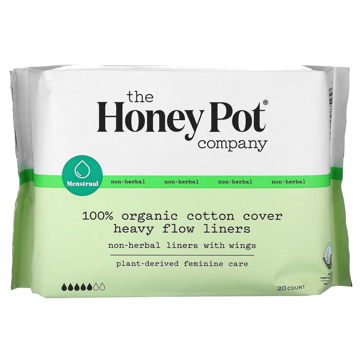 The Honey Pot Company, 100% Organic Cotton Cover Heavy Flow Liners, 20 Count - Supply Center USA