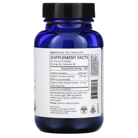 Ora, You're Golden, Organic Turmeric Curcumin Supplement with Organic Black Pepper, 1,500 mg, 90 Organic Tablets - Supply Center USA