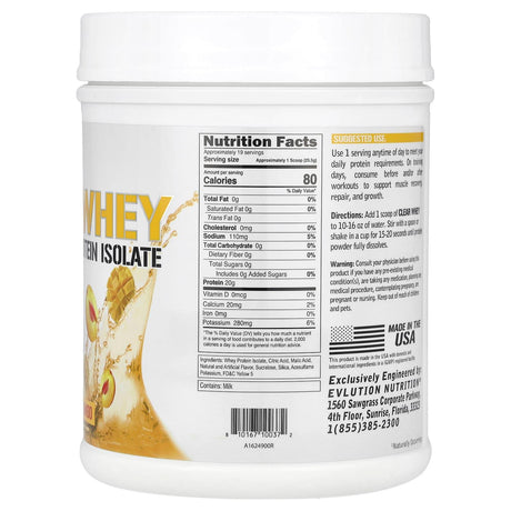 EVLution Nutrition, Clear Whey, 100% Whey Protein Isolate, Peach Mango, 1.1 lb (500 g) - Supply Center USA