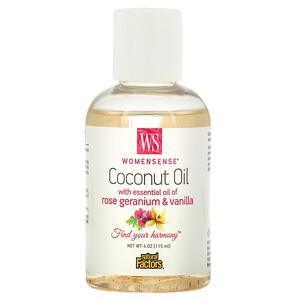 Natural Factors, WomenSense, Coconut Oil with Essential Oil of Rose Geranium & Vanilla, 4 oz (115 ml) - Supply Center USA