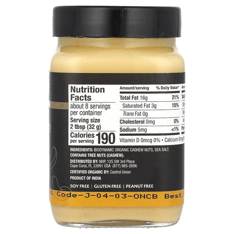 Dr. Mercola, Solspring, Biodynamic, Roasted Cashew Butter, Unsweetened, 8.8 oz (250 g) - Supply Center USA