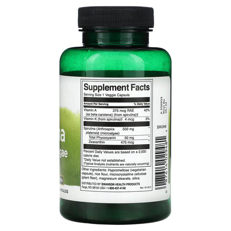 Swanson, Spirulina Blue-Green Algae, 500 mg, 90 Veggie Capsules - Supply Center USA