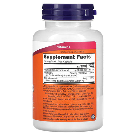 NOW Foods, C-1000 Zinc & D-3, 100 Veg Capsules - Supply Center USA