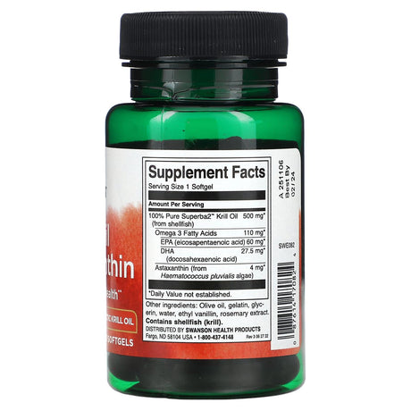 Swanson, Krill Oil & Astaxanthin, 30 Softgels - Supply Center USA