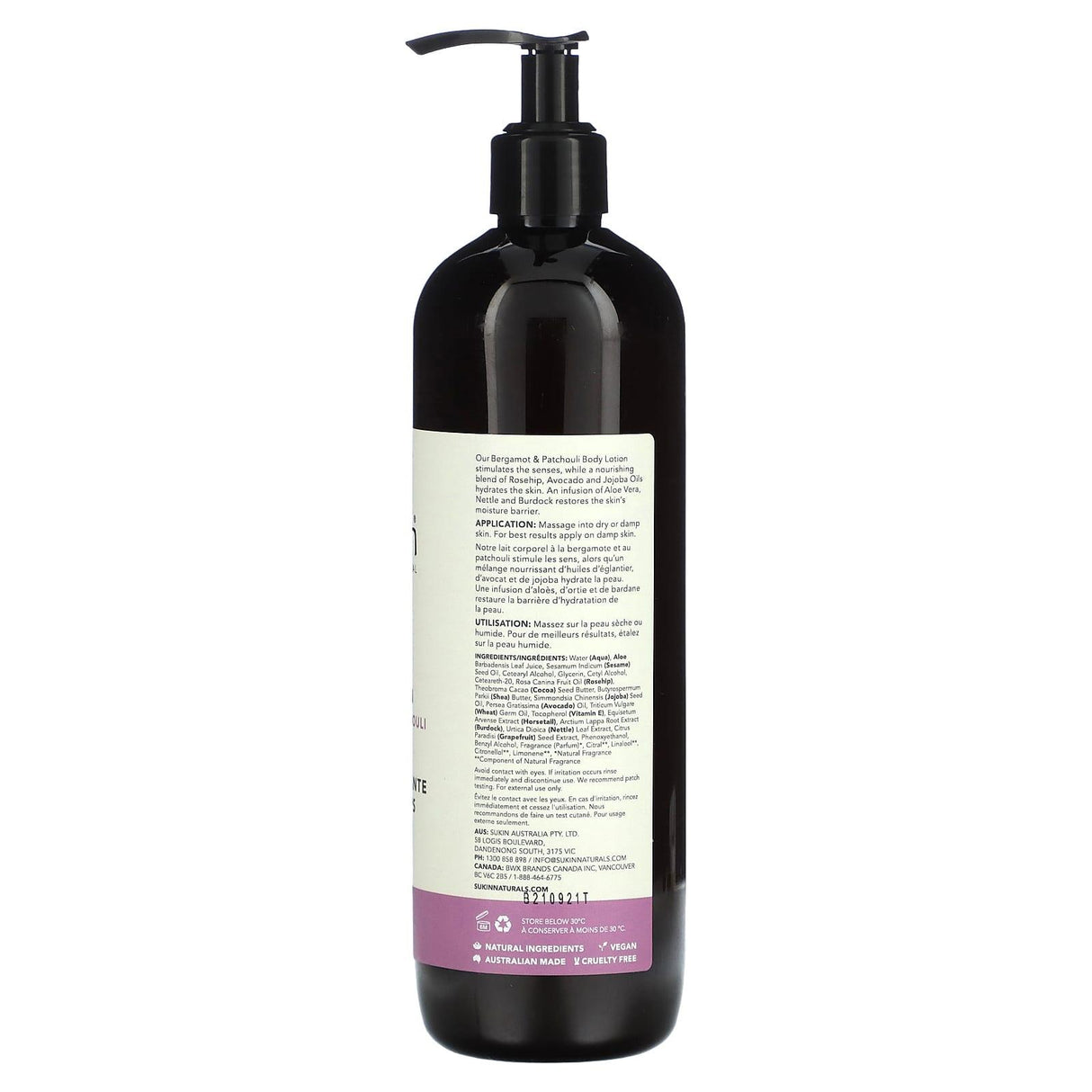 Sukin, Hydrating Body Lotion, Bergamot & Patchouli, 16.9 fl oz (500 ml) - Supply Center USA