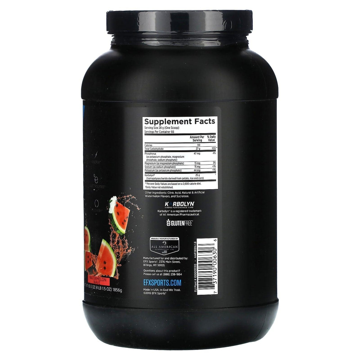 EFX Sports, Karbolyn Hydrate, Watermelon Wave, 4 lb 1.5 oz (1,856 g) - Supply Center USA