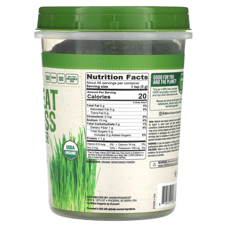 BareOrganics, Raw Organic Wheatgrass Powder, 8 oz (227 g) - Supply Center USA