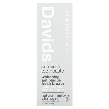 Davids Natural Toothpaste, Premium Natural Toothpaste, Peppermint + Charcoal, 5.25 oz (149 g) - Supply Center USA