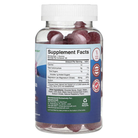 Nature's Craft, Kids Magnesium Gummies, Raspberry, 90 Gummies - Supply Center USA