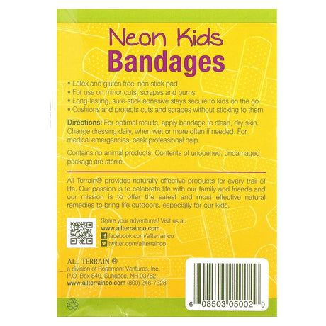 All Terrain, Neon Kids Bandages, Assorted Sizes, 20 Sterile Plastic Bandages - Supply Center USA