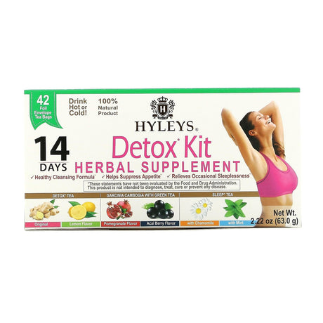 Hyleys Tea, Detox Kit, 14 Day Cleanse, Assorted Flavors, 42 Foil Envelope Tea Bags, 2.22 oz (63.0 g) - Supply Center USA