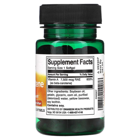 Swanson, Beta Carotene, 25,000 IU (7,500 mcg RAE), 300 Softgels - Supply Center USA