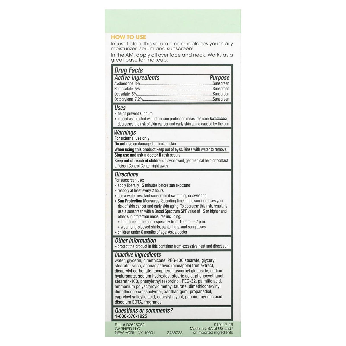 Garnier, Green Labs, Pinea-C Brightening Serum Cream, Broad Spectrum SPF 30, 2.4 fl oz (72 ml) - Supply Center USA