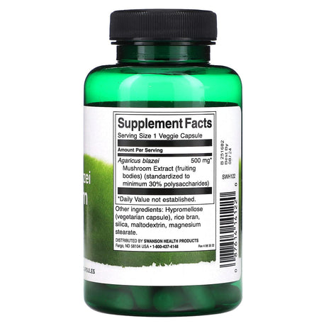 Swanson, Agaricus Blazei Mushroom Extract, 500 mg, 90 Veggie Caps - Supply Center USA