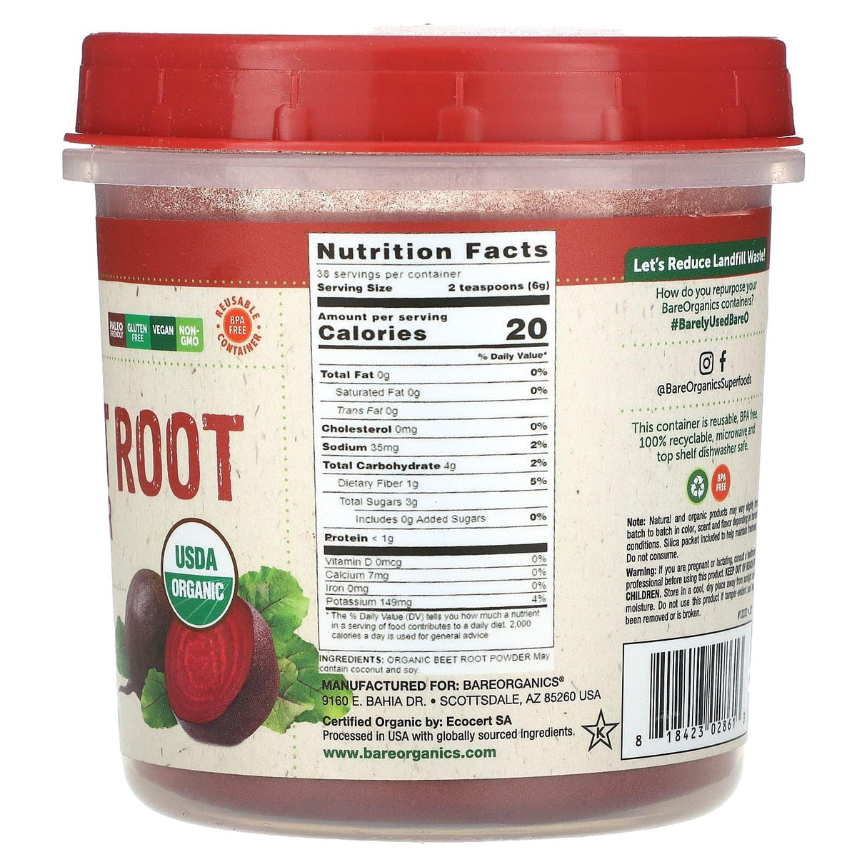 BareOrganics, Organic Beet Root Powder, 8 oz (227 g) - Supply Center USA