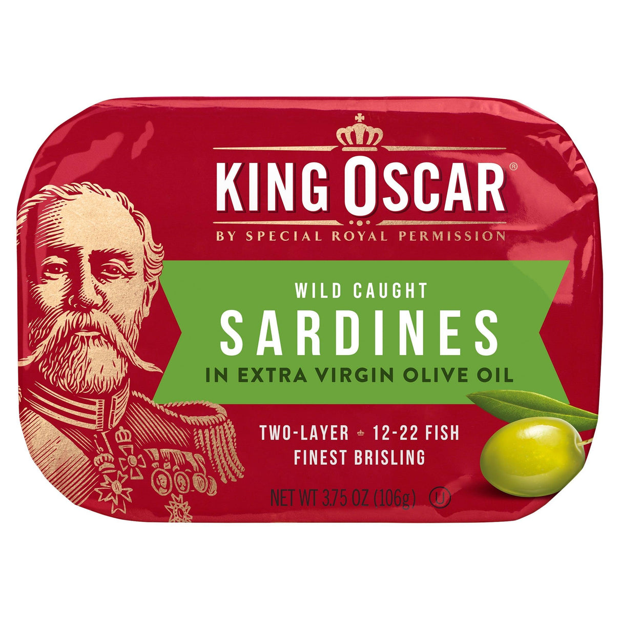 King Oscar, Wild Caught, Sardines In Extra Virgin Olive Oil, Two Layer 12-22 Fish, 3.75 oz (106 g) - Supply Center USA