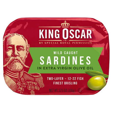 King Oscar, Wild Caught, Sardines In Extra Virgin Olive Oil, Two Layer 12-22 Fish, 3.75 oz (106 g) - Supply Center USA