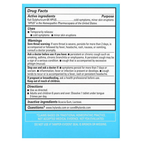 Hyland's Naturals, Cell Salt #7, Kali Sulph 6X, 100 Quick-Dissolving Single Tablet - Supply Center USA