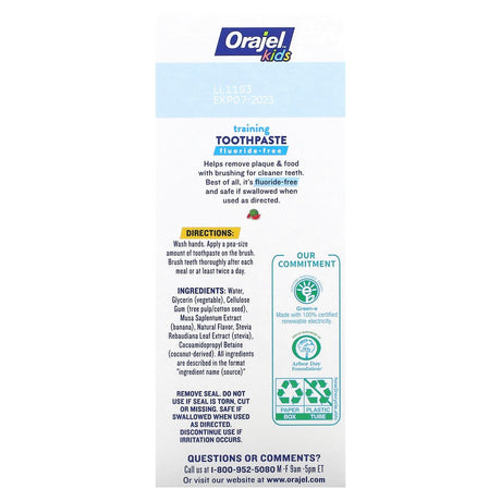 Orajel, Cocomelon Fluoride-Free Training Toothpaste, 0-3 Years, Natural Watermelon, 1.5 oz (42.5 g) - Supply Center USA