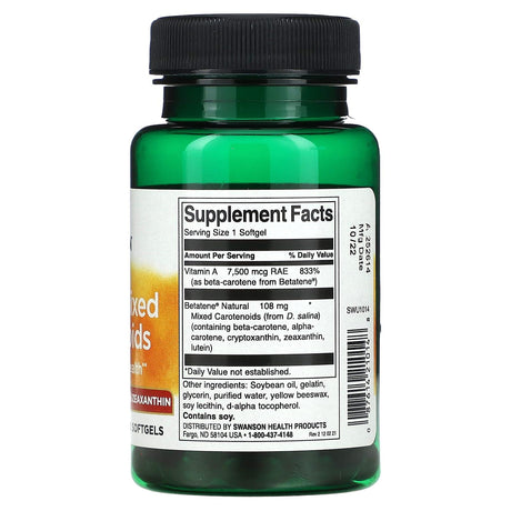 Swanson, Betatene Natural Mixed Carotenoids, 60 Softgels - Supply Center USA