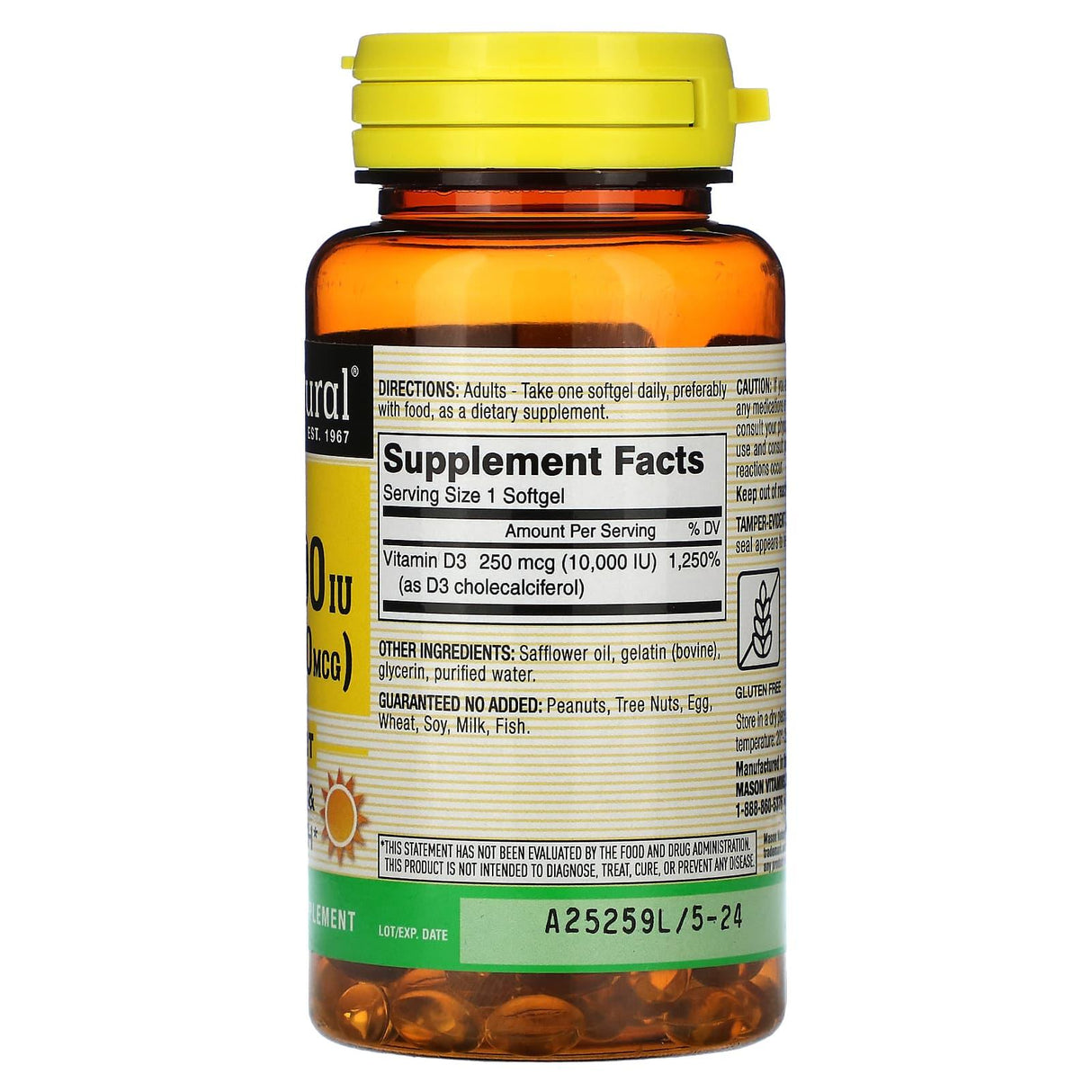 Mason Natural, Vitamin D3, 250 mcg (10,000 IU), 60 Softgels - Supply Center USA