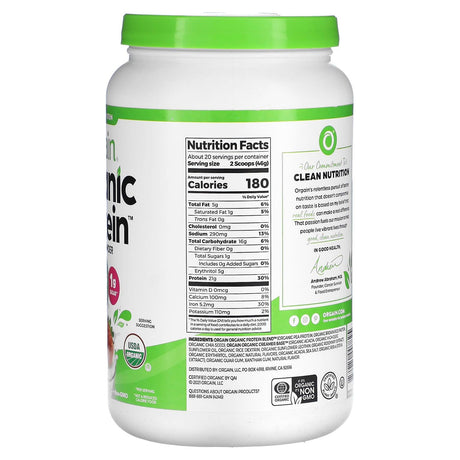 Orgain, Organic Protein Powder, Plant Based, Strawberries 'N Cream, 32.4 oz (920 g) - Supply Center USA