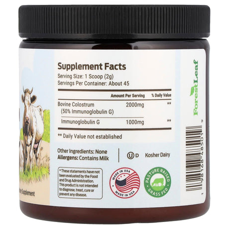 Forest Leaf, Colostrum Powder, Mother's First Milk, Unflavored, 3.2 oz (90 g) - Supply Center USA