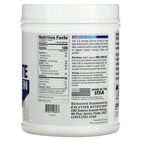 EVLution Nutrition, 100% Isolate Protein, Unflavored, 1 lbs (454 g) - Supply Center USA