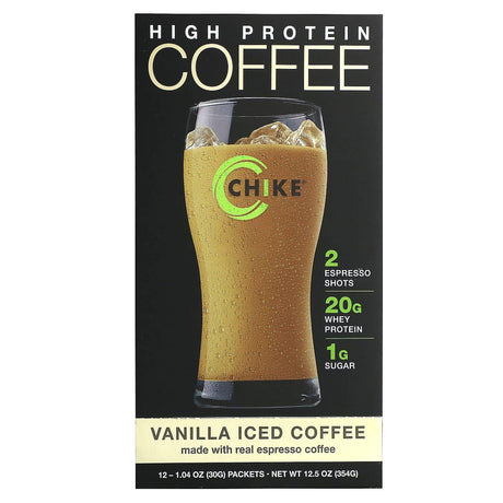 Chike Nutrition, High Protein Iced Coffee, Vanilla, 12 Packets, 1.04 oz (30 g) Each - Supply Center USA