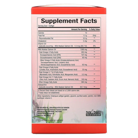 Natural Factors, 100% Wild Alaskan Salmon Oil, 1300 mg , 180 Enteripure Softgels - Supply Center USA