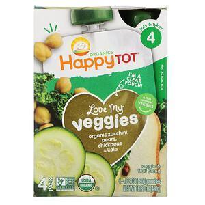 Happy Family Organics, Happy Tot, Stage 4, Love My Veggies, Organic Zucchini, Pears, Chickpeas & Kale, 4 Pouch, 4.22 oz (120 g) Each - Supply Center USA