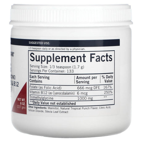 Kirkman Labs, TMG (Trimethylglycine) with Folic Acid & B12 Powder, 8 oz (227 g) - Supply Center USA