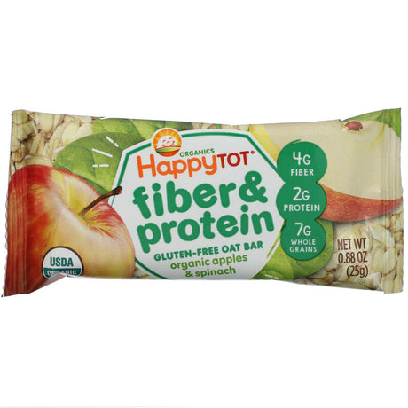 Happy Family Organics, Happytot, Fiber & Protein Soft-Baked Oat Bar, Organic Apples & Spinach, 5 Bars, 0.88 oz (25 g) Each - Supply Center USA